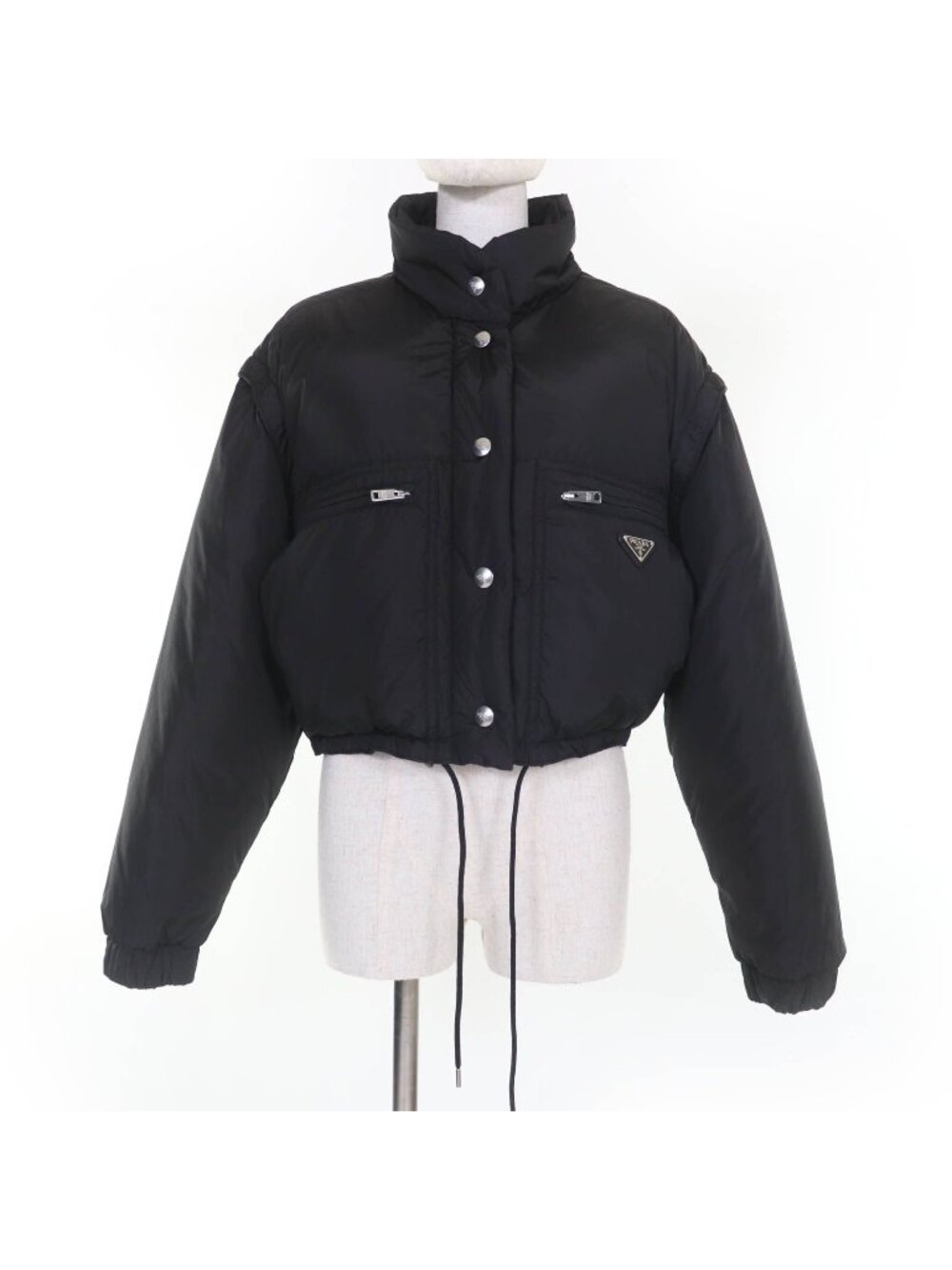 Prada Re-Nylon Triangle Logo Cropped 2-Way Down Jacket Black 40